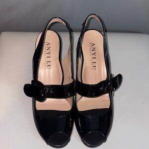 Anyi Lu Made in Italy Black Patent Slingback Heels | Size 37.5 (US 7–7.5) | New